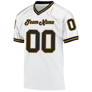 Custom White Black-Old Gold Mesh Authentic Throwback Football Jersey