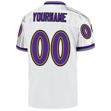 Load image into Gallery viewer, Custom White Purple-Old Gold Mesh Authentic Throwback Football Jersey
