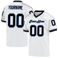 Load image into Gallery viewer, Custom White Black-Light Blue Mesh Authentic Throwback Football Jersey
