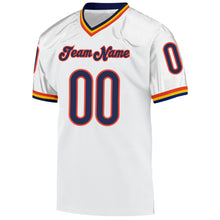 Load image into Gallery viewer, Custom White Navy-Orange Mesh Authentic Throwback Football Jersey
