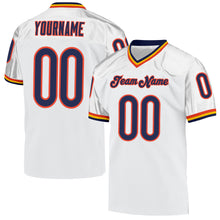 Load image into Gallery viewer, Custom White Navy-Orange Mesh Authentic Throwback Football Jersey
