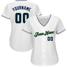 Load image into Gallery viewer, Custom White Navy-Neon Green Authentic Baseball Jersey
