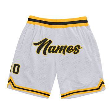 Custom White Black-Gold Authentic Throwback Basketball Shorts