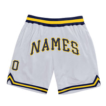 Load image into Gallery viewer, Custom White Navy-Gold Authentic Throwback Basketball Shorts
