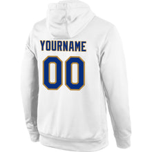 Load image into Gallery viewer, Custom Stitched White Royal-Old Gold Sports Pullover Sweatshirt Hoodie
