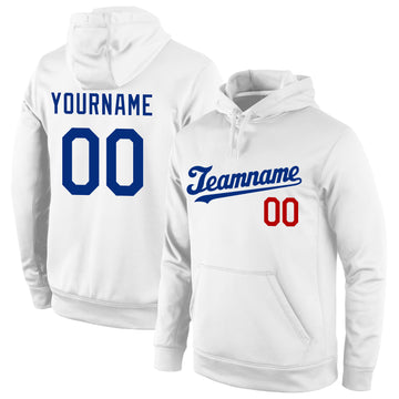 Custom Stitched White Royal-Red Sports Pullover Sweatshirt Hoodie