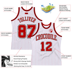 Custom White Red Pinstripe Red-Black Authentic  Basketball Jersey