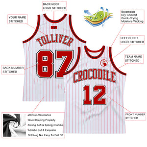 Custom White Red Pinstripe Red-Black Authentic Throwback Basketball Jersey