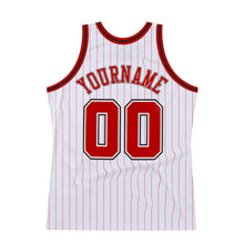 Load image into Gallery viewer, Custom White Red Pinstripe Red-Black Authentic Throwback Basketball Jersey
