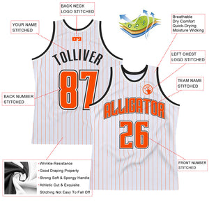 Custom White Orange Pinstripe Orange-Black Authentic  Basketball Jersey