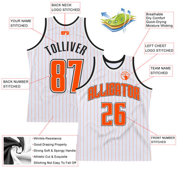 Custom White Orange Pinstripe Orange-Black Authentic  Basketball Jersey