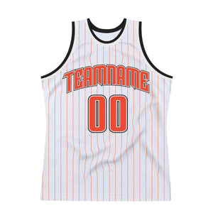 Custom White Orange Pinstripe Orange-Black Authentic  Basketball Jersey
