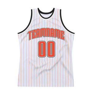 Custom White Orange Pinstripe Orange-Black Authentic Throwback Basketball Jersey