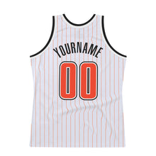 Load image into Gallery viewer, Custom White Orange Pinstripe Orange-Black Authentic  Basketball Jersey

