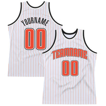 Load image into Gallery viewer, Custom White Orange Pinstripe Orange-Black Authentic  Basketball Jersey
