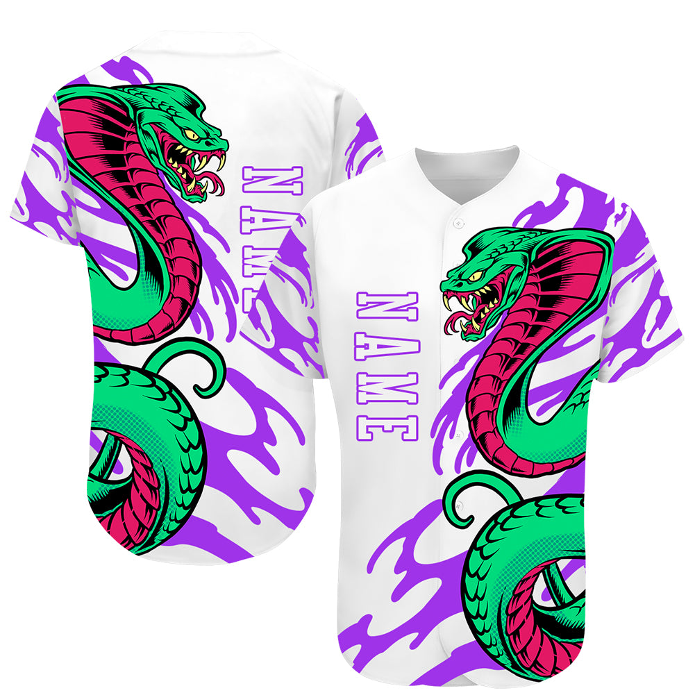 Custom White White-Purple 3D Snake Authentic Baseball Jersey