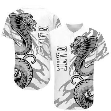Custom White White-Black 3D Snake Authentic Baseball Jersey
