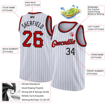 Load image into Gallery viewer, Custom White Black Pinstripe Red-Black Authentic Basketball Jersey
