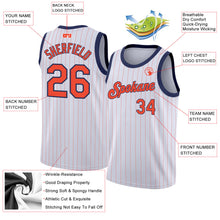 Load image into Gallery viewer, Custom White Orange Pinstripe Orange-Navy Authentic Basketball Jersey
