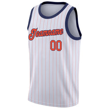 Load image into Gallery viewer, Custom White Orange Pinstripe Orange-Navy Authentic Basketball Jersey
