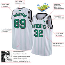 Load image into Gallery viewer, Custom White Kelly Green Pinstripe Kelly Green-Black Authentic Basketball Jersey
