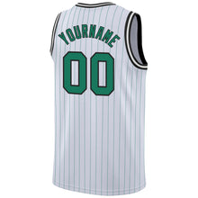 Load image into Gallery viewer, Custom White Kelly Green Pinstripe Kelly Green-Black Authentic Basketball Jersey
