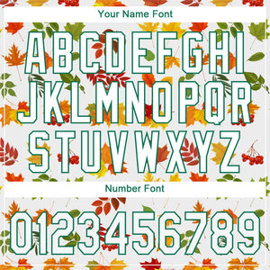 Custom White White-Kelly Green 3D Pattern Design Autumn Leaves Authentic Baseball Jersey