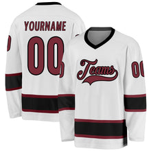 Load image into Gallery viewer, Custom White Burgundy-Black Hockey Jersey
