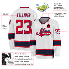 Load image into Gallery viewer, Custom White Red-Navy Hockey Jersey
