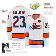 Load image into Gallery viewer, Custom White Navy-Orange Hockey Jersey
