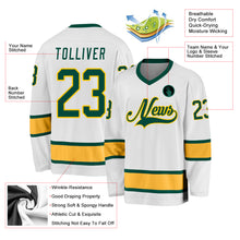 Load image into Gallery viewer, Custom White Green-Gold Hockey Jersey
