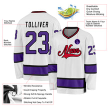 Load image into Gallery viewer, Custom White Purple-Black Hockey Jersey

