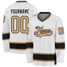 Load image into Gallery viewer, Custom White Old Gold-Black Hockey Jersey
