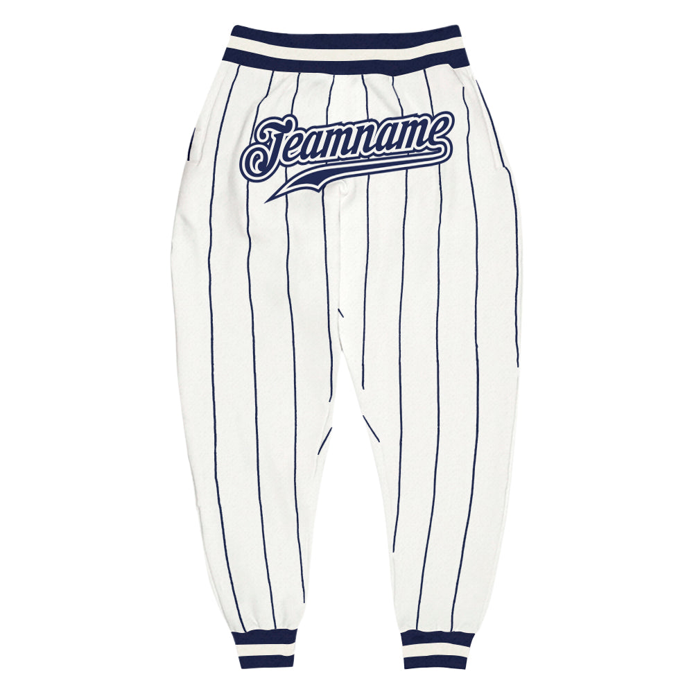 Custom White Navy Pinstripe Navy-White Sports Pants