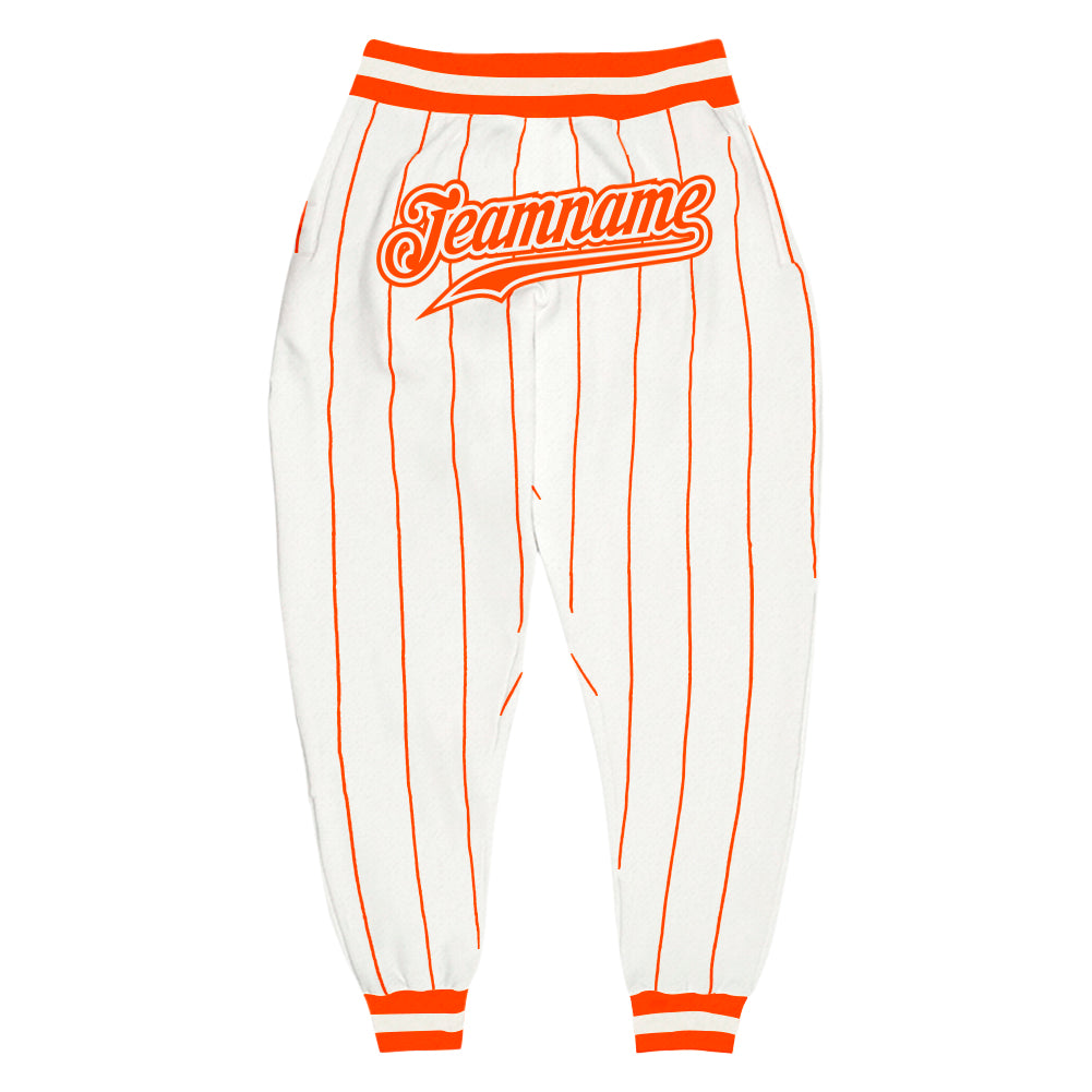 Custom White Orange Pinstripe Orange-White Sports Pants