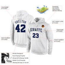 Load image into Gallery viewer, Custom Stitched White Navy Pinstripe Navy-Gray Sports Pullover Sweatshirt Hoodie
