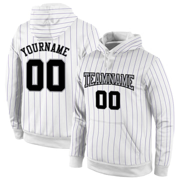 Custom Stitched White Purple Pinstripe Black-Gray Sports Pullover Sweatshirt Hoodie