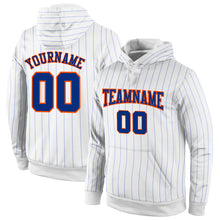 Load image into Gallery viewer, Custom Stitched White Royal Pinstripe Royal-Orange Sports Pullover Sweatshirt Hoodie
