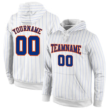 Load image into Gallery viewer, Custom Stitched White Royal Pinstripe Royal-Orange Sports Pullover Sweatshirt Hoodie
