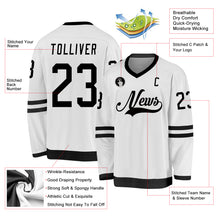 Load image into Gallery viewer, Custom White Black Hockey Jersey
