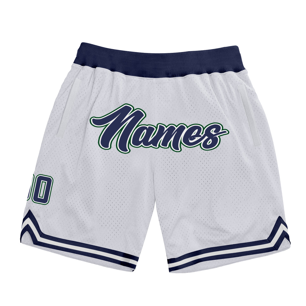 Custom White Navy-Hunter Green Authentic Throwback Basketball Shorts
