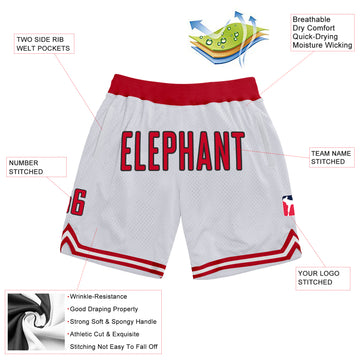 Custom White Red-Black Authentic Throwback Basketball Shorts