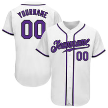 Load image into Gallery viewer, Custom White Purple-Black Authentic Baseball Jersey
