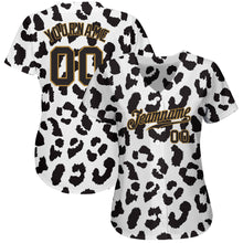 Load image into Gallery viewer, Custom White Black-Old Gold 3D Pattern Design Leopard Authentic Baseball Jersey
