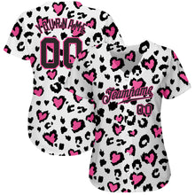 Load image into Gallery viewer, Custom White Black-Pink 3D Pattern Design Leopard Authentic Baseball Jersey
