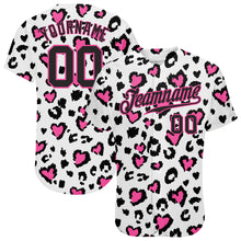 Load image into Gallery viewer, Custom White Black-Pink 3D Pattern Design Leopard Authentic Baseball Jersey

