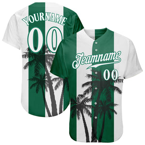 Custom White White-Kelly Green 3D Pattern Design Hawaii Coconut Trees Authentic Baseball Jersey