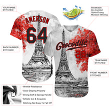 Load image into Gallery viewer, Custom White Black-Red 3D Pattern Design Eiffel Tower Authentic Baseball Jersey
