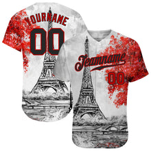 Load image into Gallery viewer, Custom White Black-Red 3D Pattern Design Eiffel Tower Authentic Baseball Jersey
