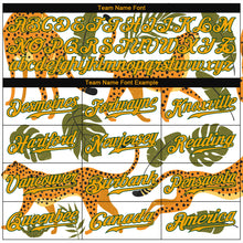 Load image into Gallery viewer, Custom White Gold-Green 3D Pattern Design Leopards And Tropical Palm Leaves Authentic Baseball Jersey

